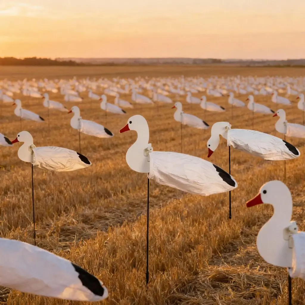 snow goose decoy windsocks on the open field